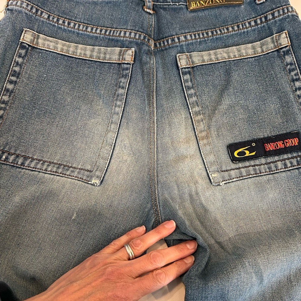 Side Seam Jean Front Patch Pocket Utility Relaxed Medium Wash 30" Edgy Cool Girl - Picture 13 of 13